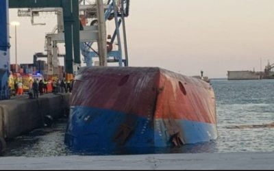 Container Feeder Capsizes at the Pier at Port of Castellón